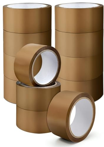K-MART Nastro per imballaggio, marrone industriale, 12 rotoli di nastro adesivo a basso rumore, 48 mm x 66 m, nastro adesivo marrone sicuro per imballaggi di scatole, scatole traslochi, nastro da