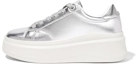 LUCKY STEP Women's Platform Fashion Sneakers Faux Leather Classic Tennis Shoes Low Top Casual Walking Shoes (Silver, 8US-38EU-5UK)