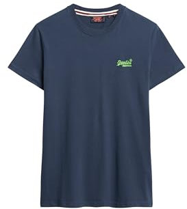 Superdry Male-Adult Essential Logo Emb Tee T-Shirt, Lauren Navy/Fluro Lime, M
