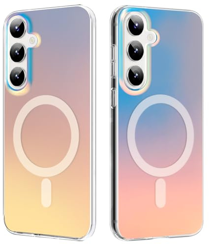 Magnetisch Hülle für Samsung Galaxy S24 Bunt Handyhülle, Irisierend | Kompatibel mit MagSafe, Fluoreszierende Farbverlauf Schutzhülle, Regenbogen Look, Stoßfeste Kratzfest