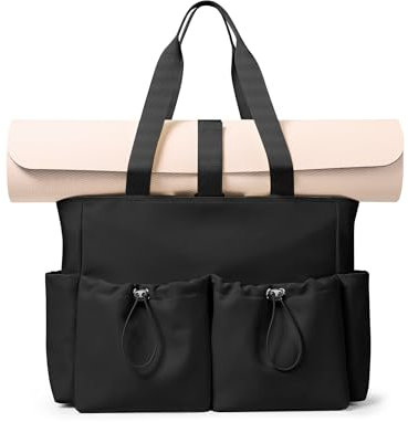 KALIDI Tasche für Yogamatte, Turnbeutel für Damen, Tragetasche mit Taschen, Workout-Tasche, Handtasche mit Reißverschluss, für Reisen, Sport, Pilates, Arbeit, Pendeln, Schwarz