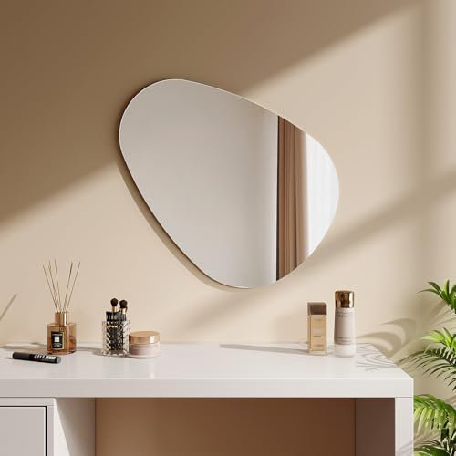EMKE Miroir Mural, Miroir de Salle de Bain Ovale asymétrique, adapté pour Salle de Bain, Chambre, Salon, Couloir, Coiffeuse, Miroir décoratif, 50x70 cm