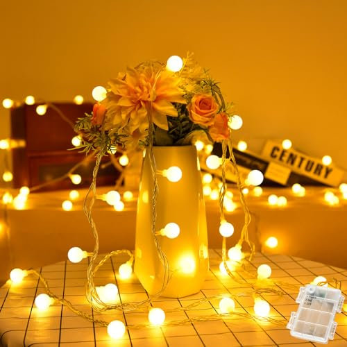 Etopgo Lichterkette Außen Batterie, 6M 40 LED Globe Lichterkette mit Batterie Innen, Lichterketten Kugel warmweiß mit Timer IP65 Wasserdicht für Weihnachten, Schlafzimmer, Hochzeit, Balkon, Party Deko