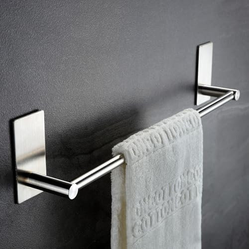 YIGII Self Adhesive Towel Rail 40CM Towel Bar, Stainless Steel Towel Rail Wall Mounted, Hand Towel Holder for Bathroom and Kitchen, Stick on Wall, Door (Silver)