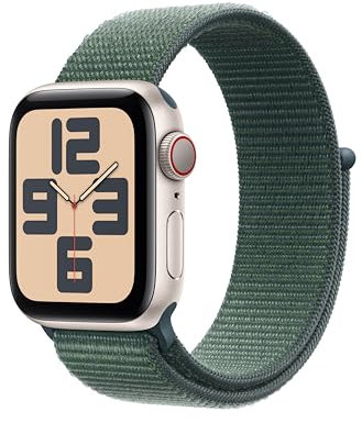 Apple Watch SE (2. Generation) GPS + Cellular 40 mm Smartwatch mit Aluminiumgehäuse in Polarstern und Sport Loop in Seegrün (One Size). Fitness und Schlaftracker, Unfallerkennung, CO₂ neutral
