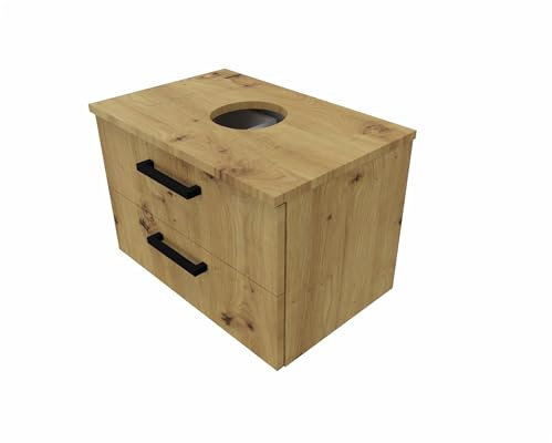 MARAND Waschbeckenunterschrank Hängend mit Schubladen 60 cm Breit, Waschtischunterschrank für Aufsatzwaschbecken, Waschbeckenunterschrank Holz Artisan Eiche