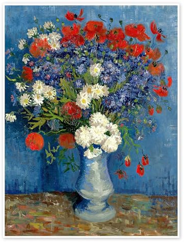 Vase mit Kornblumen und Mohn Poster von Vincent van Gogh 13 x 18 cm Blau Wandbilder Wanddeko