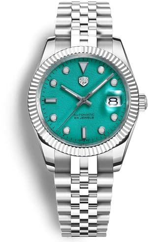 RollsTimi Herrenuhren, Luxus Herren Automatikuhren NH35A Uhrwerk 10Bar Wasserdicht Helles Saphirglas Edelstahlarmband Kalenderuhr (Grün)