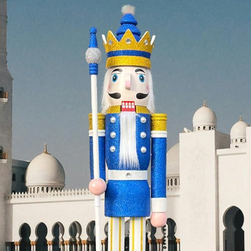 CDL 6 Feet Large Blue Glitter Wooden Christmas Nutcracker Figure King Home Church Decoration K33