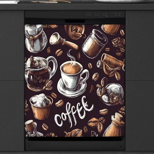 Mexpekil Geschirrspülerabdeckung, magnetischer Geschirrspüler-Aufkleber, PVC + PET-Material, einfach zu installieren, passend für die meisten Standardgrößen, Küchenkunst-Dekor