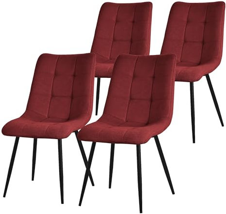 ML-Design Set de 4 Chaises de Salle à Manger Rouge, avec Revêtement en Tissu Polyester et Pieds Métalliques Noirs, Chaises de Cuisine avec Dossier, Chaises Rembourrées pour Salon Bureau, Kit Montage