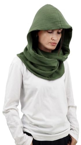 DigiTizerArt Mittelalterliche Leinen Baumwolle Cowl Hood Schal Vintage Goth Cape Kostüm Accessoire Multifunktionale Mode Pullover Schal Kapuzenschal Cowl für Männer Frauen (Army Green)
