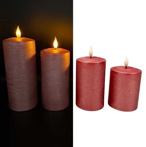 Online Fuchs 4er Set metallic LED-Kerzen aus Echtwachs mit praktischer Touch-Funktion und 6-Stunden Timer - realistisch flackernde Flamme - 546 (Berry)