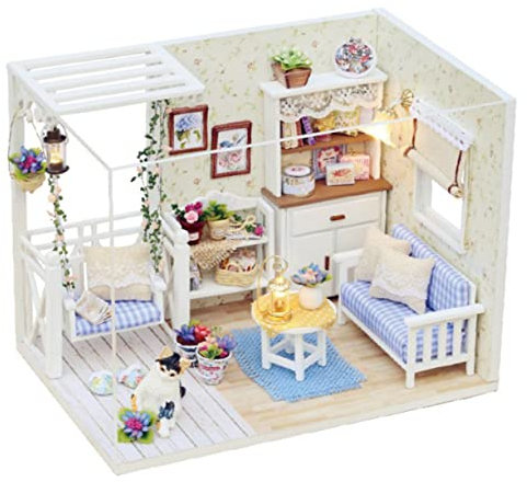 ERINGOGO Selbstgemacht Holzhaus Modellbausatz Mit Led Licht Kleiner Holzhaus Modell Für Kreative Familien Bausatz Zum Basteln Verschenken Bei Geburtstag Weihnachten