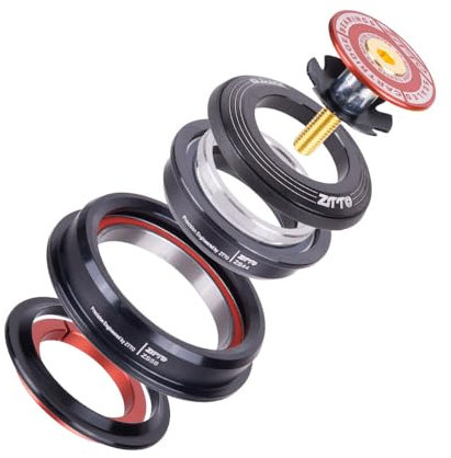 ZTTO Fahrrad-Headset, 44 mm, 56 mm, MTB, gewindeloses abgedichtetes Kugellager, 45 Grad, ZS44 ZS56, konisch, gerade, 4456ST (rot)
