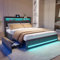 BRILVERDE Polsterbett 140x200 cm Doppelbett mit LED-Beleuchtung und USB, Jugendbett mit 4 Schubladen, Funktionsbett mit Stauraum-Kopfteil, Bettgestell mit Lattenrost, Leinen (Grau, 140 x 200 cm)