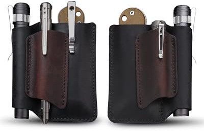 VIPERAED PJ38 Leather EDC Holster, 4 Pockets Leather Multitool Sheath, Portable EDC Sheath for Man Flashlight Pen Folding Pocket Knife Multitool