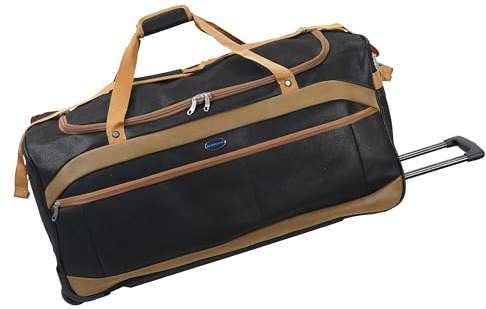Aerostar 32 Large Lightweight Duffle 2 Wheel Travel Bag Holdall Suitcase Check-in Luggage All Terrain (122L, Black/Brown)