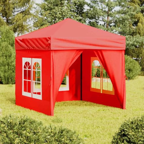 Partyzelt Faltbar mit Seitenwänden Rot 2x2 m, Pavillon für Garten und Outdoor Veranstaltungen, UV-beständiges wasserabweisendes Dach, Stabiler Stahlrahmen, inklusive