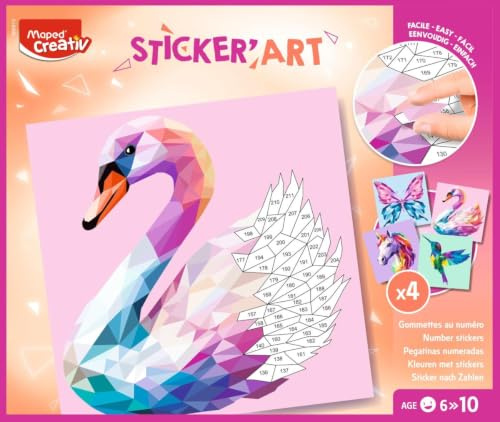 Maped CREATIV STICKER’ART Sticker Set für Kinder ab 5 Jahren – Sticker nach Zahlen Bastelset mit eleganten Tiermotiven im Origami Stil, kreatives Set ohne Kleber