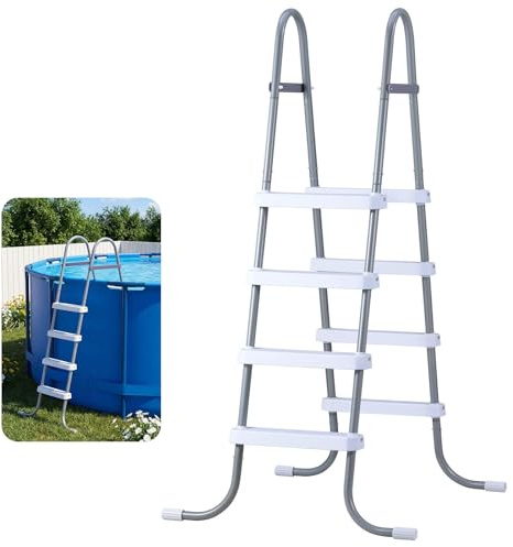VEVOR Above Ground Pool Ladder, 4-Step Steel A-Frame Swimming Pool Stairs for 48 in High Wall, 300 lbs Capacity Entry/Exit Steps with Secure Non-Slip Sturdy Wide Step, Easy Setup, Gray & White