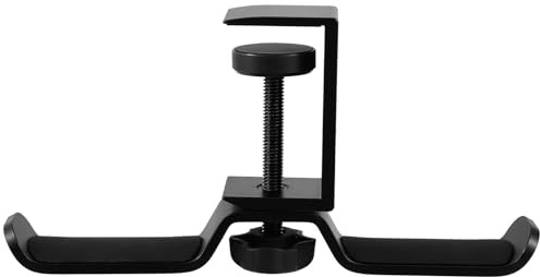 Hemobllo Sturdy Black Aluminum Alloy Headphone Holder with Screw Fixing Design, Wear-Resistant Double Headset Rack Under Desk Mount for Office and Gaming Setup