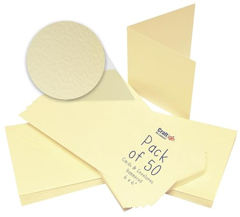 Craft UK W102 6 x 6 Inch Ivory Hammered Card and Envelope Pack of 50