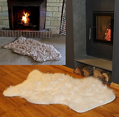 fashion and joy Bettvorleger Teppich Lammfell Optik 50 x 90 cm Sand Fellteppich Fußwärmer Deko Fell Hüttenstil Cottage Typ450