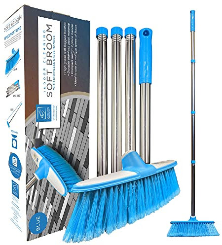 Indoor Soft Broom with Stainless Steel Handle - The Indoor Broom with Soft Brush Perfect for Sweeping Kitchen Floor and Your Home