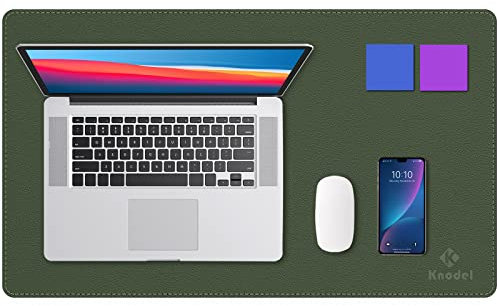 K KNODEL Desk Mat, Blotter, Dual-Sided Office Desk Pad, Waterproof Desk Mat for Desktop, Desk Blotters, PVC Leather Pad Protector (60x35cm, Dark Green)