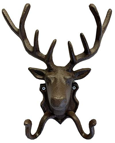 Cast Iron Stag Head Wall Mounted Coat Hook Rack