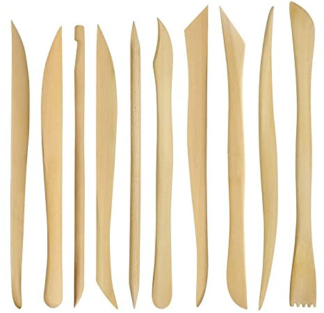 Clay Tools, 10 Pcs Polymer Clay Tools Double Ended Wooden Clay Modelling Tools Ceramic Pottery Sculpting Carving Tool Set Kids Pottery Kit