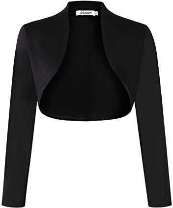 KOJOOIN Donna Cardigan a Maniche 3/4 Elegante Bolero Aperto Coprispalle Shrug Corto Festivo Giacca a Spalla A-Nero L