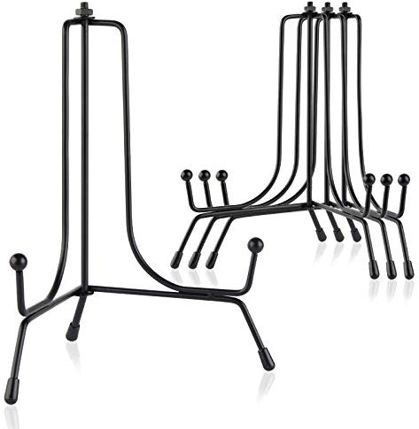 Mocoosy 4pcs Mejoradas Antide Slizantes Hierro Soporte De Exhibición, 6 Pulgadas Metal Placas Poseedor Negro Hierro Caballete Soporte para Exhibición Placas,Foto,Marco,Decorativo Platos,Tabletas,Arte