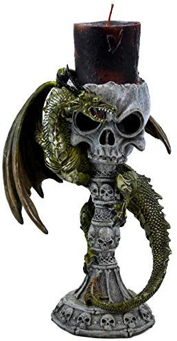 GeKi Trend Drachen Figur Kerzenständer Totenkopf mit Kerze Fantasy Gothic Dekofigur 26 cm groß