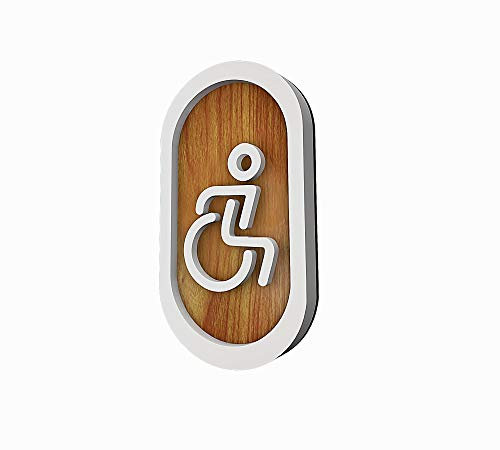 DOJA Barcelona | Cartel para Baño | Discapacitado | Color Madera | 100mm x180mm | Simbolo Adhesivo WC para Puerta | Placa Pegatina para Aseo, Aseos Cartel, Vinilo Adhesivo, Señal de Lavabo