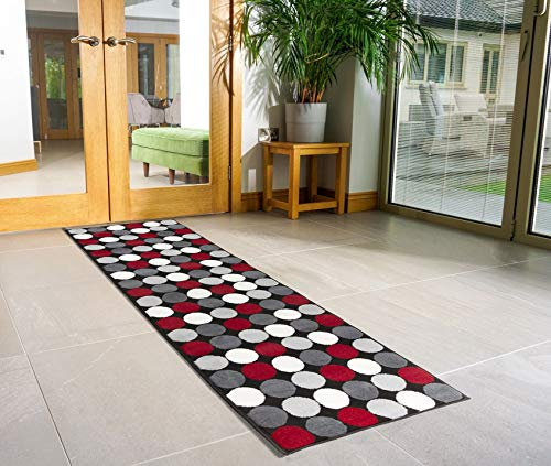 Bravich Modern Circles Spots Pattern Very Long Hallway Hall Runner Narrow Rugs Custom Length Black & Red Stair Carpet Mats 60x240CM (2'X8')