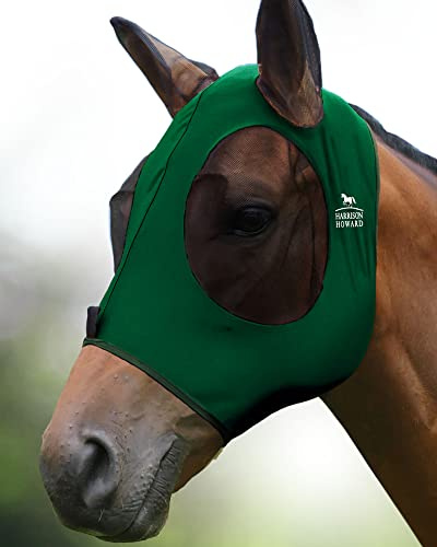 Harrison Howard Super Comfort Stretchy Fly Mask Large Eye Space with UV Protection Soft on Skin with Breathability Dunkelgrün (M)