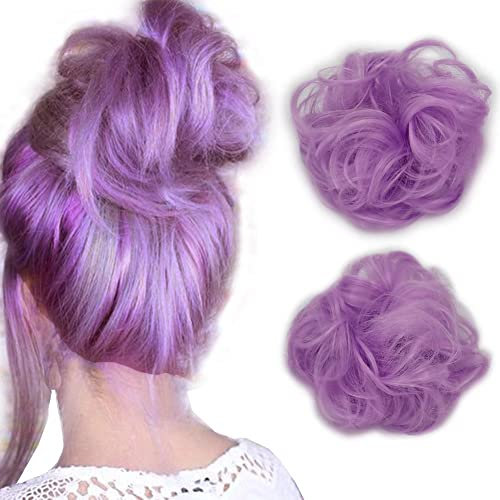 iLUU Thick 2PCS Curly Wavy Haarteil # 2403 Lila Mode Farbe Hochsteckfrisur Haar Brötchen Verlängerungen Party Hochzeit Täglicher Gebrauch Messy Haarteile für Frauen Mädchen Lady Kind