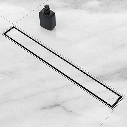 ZEKOO 12-Inch Linear Shower Drains for Tile,2 in 1 Shower Drain Brushed Nickel,304 Stainless Steel Linear Shower Drain with Tile Insert Grate,Rectangle Shower Floor Drain