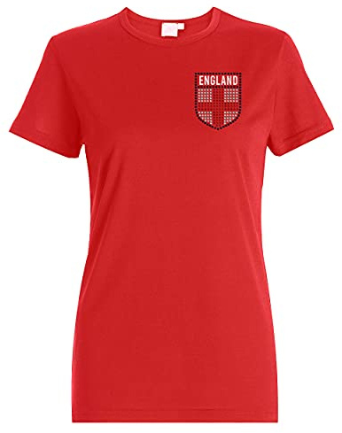 Varsany Damen England Shirt – England Fußballtrikot 2022 Damen Abzeichen Strass T-Shirt Fußball Trikot