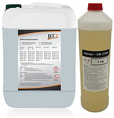 BTT-EVM Elektrovergussmasse RAL 7035 Lichtgrau (1250g) auf 2K Epoxidharz Basis, IP68 bis 1000 Volt