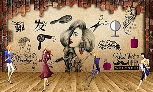 XHXI 3D fototapete Friseur Schönheitssalon Hintergrund Friseur Nostalgisches Retro Make-up 3D fototapete Wandbild fototapete 3d Tapete effekt Vlies wandbild Schlafzimmer-350cm×256cm