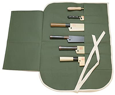 Yoshihiro Cotton Knife Pouch/bag Japanese Sushi Chef Knife Accessories (6 slots, Olive-Green)