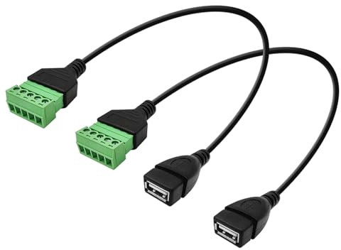 iYueMps Conector de bloque de terminales de tornillo USB 2.0 hembra a 5 pines de 30 cm con conectores de protección de tornillo con adaptador de tipo enchufable (2 piezas hembra)