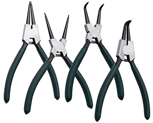 LFSEMINI Snap Ring Pliers Set, 4pcs 7 Internal/External Circlip Pliers Kit with Straight/Bent Jaw, Heavy Duty Precision Spring Loaded Pliers for Ring Remover Retaining and Remove Hoses, Gaskets