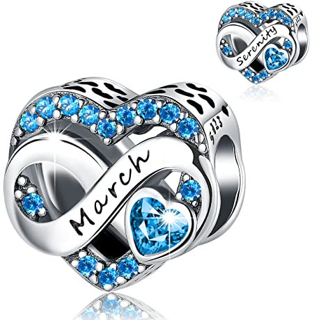 BIZK Damen Unendlichkeit Geburtsstein Charm Anhänger für Armband 925 Sterling Silber Geburtsstein Charms Beads 12 Monate Geburtstag Geschenk für Freundin Frauen (März)