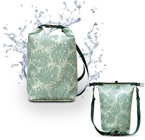 IKURI Drybag Trockentasche Rucksack Rolltop Wasserdicht aus Plane - Tasche für SUP, Surf, Kayak, Outdoor - Design Monstera