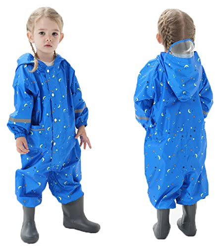 Fewlby Tuta Impermeabile Bambini, Tuta Pioggia Bambina Antipioggia con Cappuccio Poncho Impermeabile Ragazze Ragazzi Giacche da Pioggia con Cappello Trasparente per 1-3 Anni