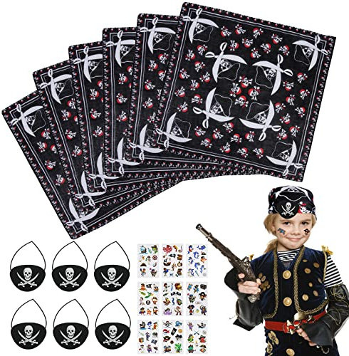 CHIFOOM 12tlg Piraten Kopftuch Kinder Piratentuch Pirat Bandana Taschentuch mit Totenkopf Motiv ung Augenklappe für Piratenparty Kindergeburtstag Piratenkostüm Geburtstagsdeko Halloween Karneval
